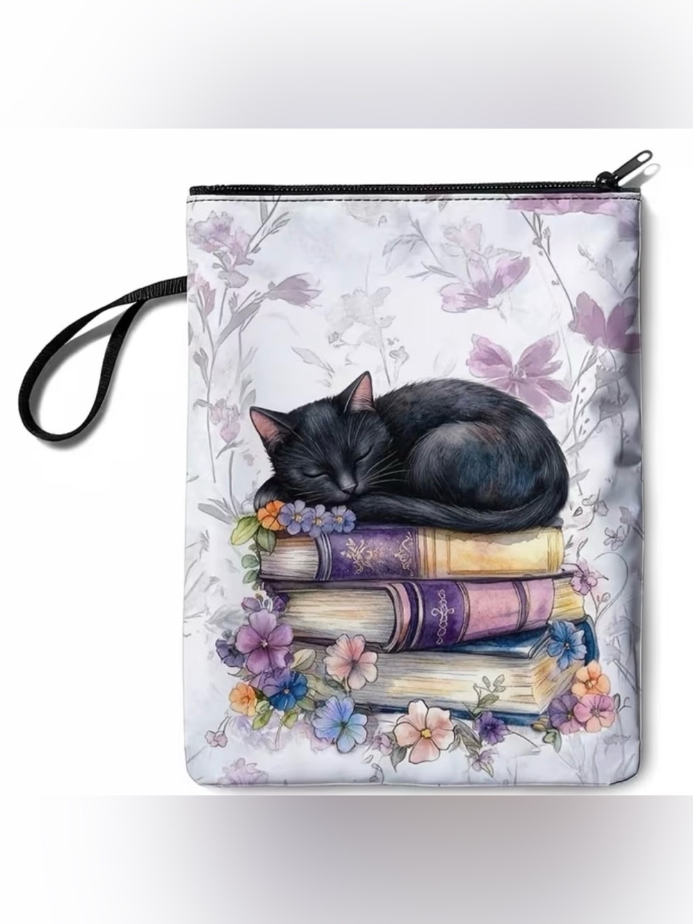 Black Cat Sleeping on Books Zipper Case